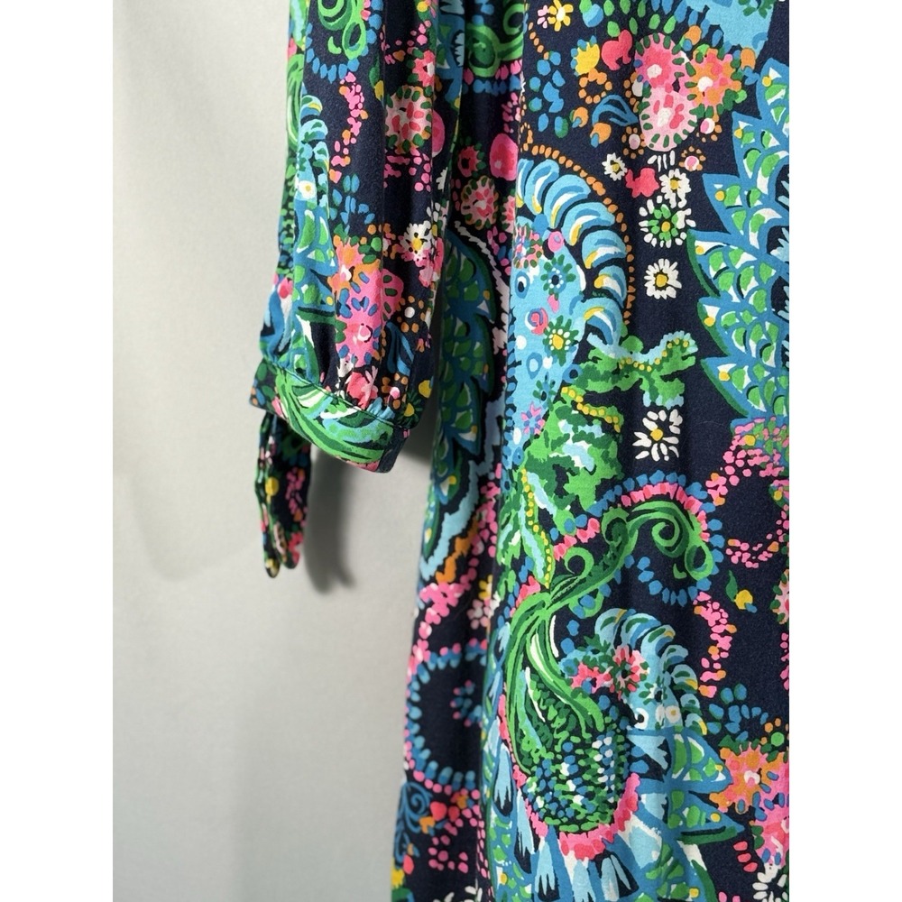 Lilly Pulitzer Cath Dress Take Me To The Sea 3/4 Sleeve V Neck Cotton Womens‎ L - Picture 13 of 14